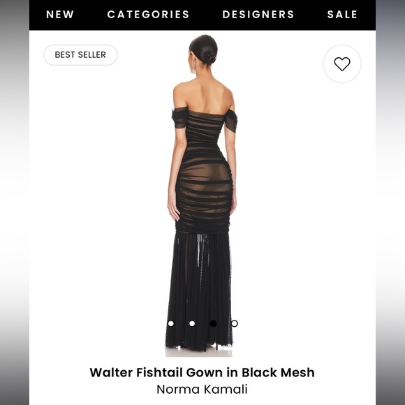 Norma Kamali Walter Fishtail Gown in Black Mesh - Picture 2 of 4